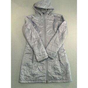 Columbia Hooded Parka Womens M Grey Omni-Heat Quilted Long Jacket Mighty Lite